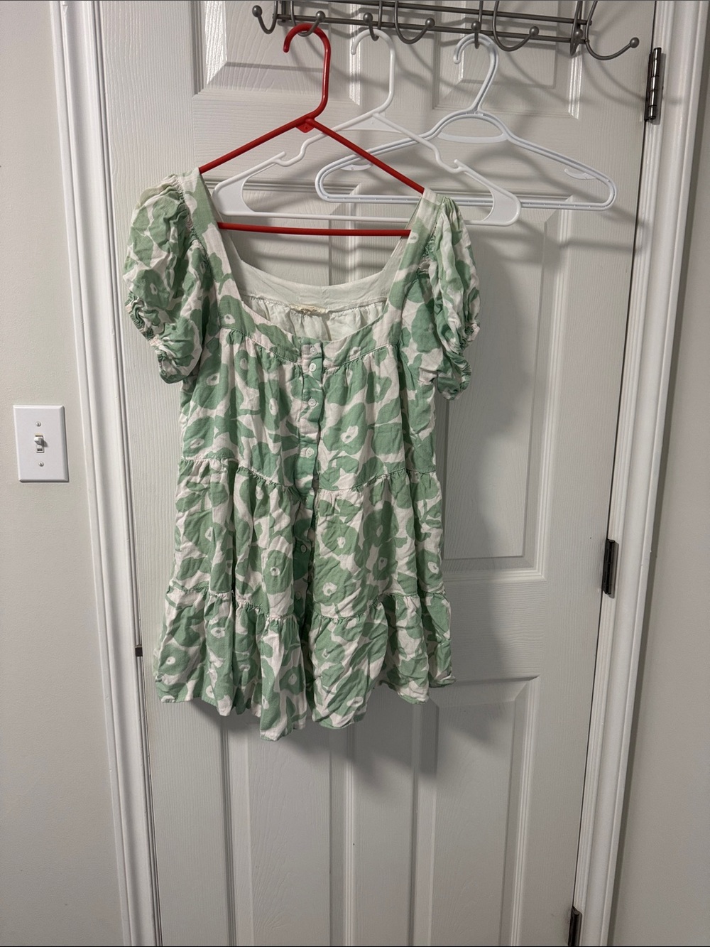 Promesa Mint Green and White Floral Tiered Peasant Top